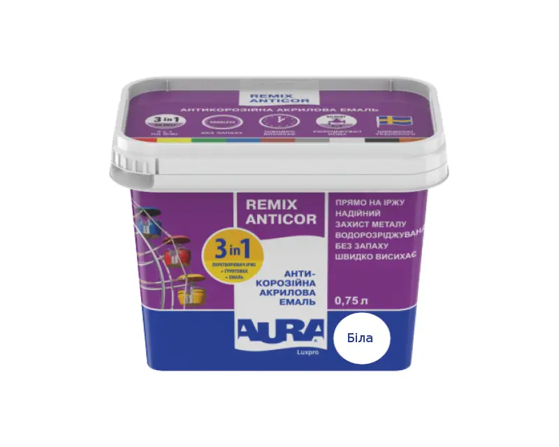Эмаль-грунт акриловая Aura Lux Pro Remix Anticor 0,75 л Белый (2571448063)
