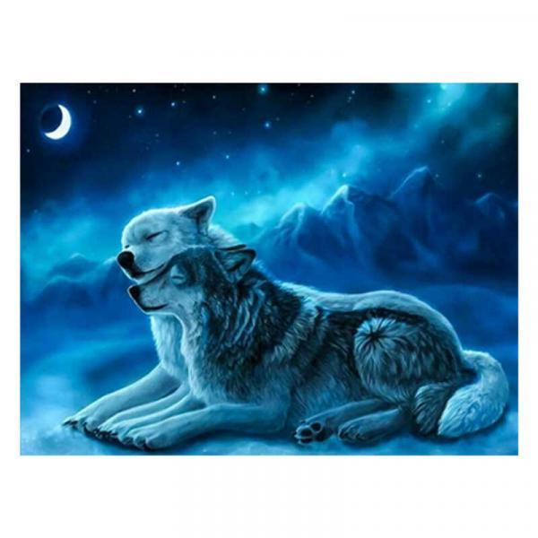 Алмазна мозаїка TK Group Пара вовків в місячному світлі 40х30 см з рамкою в коробці (GB76979-mt)