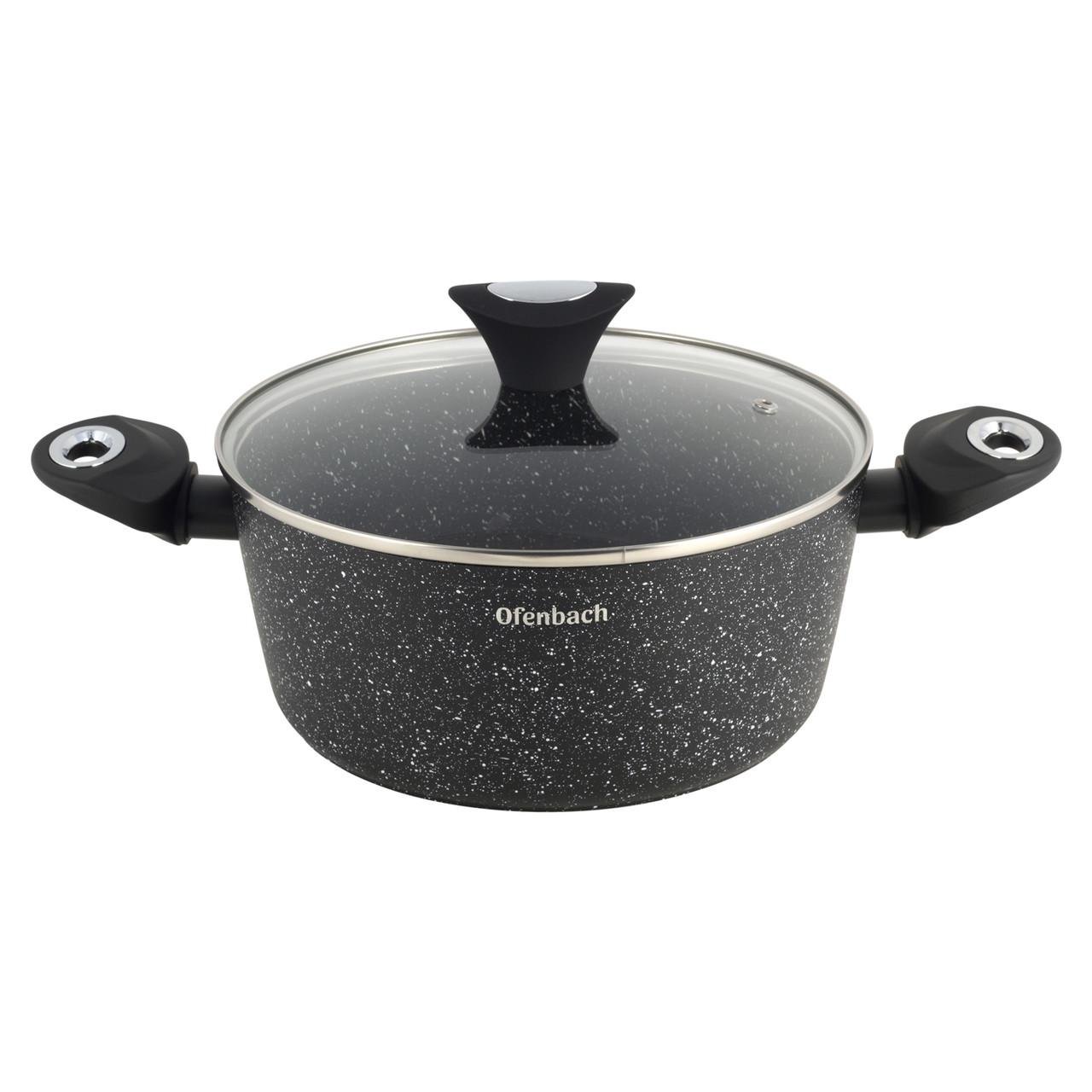 Набір посуду зі скляними термостійкими кришками та підставками Ofenbach КМ-100520 з литого алюмінію з 12 предметів Чорний мармур (150-84-100520) - фото 4 Набір посуду зі скляними термостійкими кришками та підставками Ofenbach КМ-100520 з литого алюмінію з 12 предметів Чорний мармур (150-84-100520) - фото 4