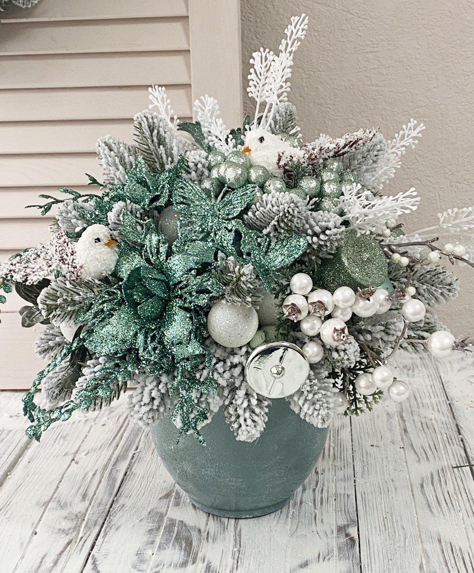 Композиция новогодняя Рождественский звон 27 см Мятный/Белый (9171251) - фото 2 Композиция новогодняя Рождественский звон 27 см Мятный/Белый (9171251) - фото 2