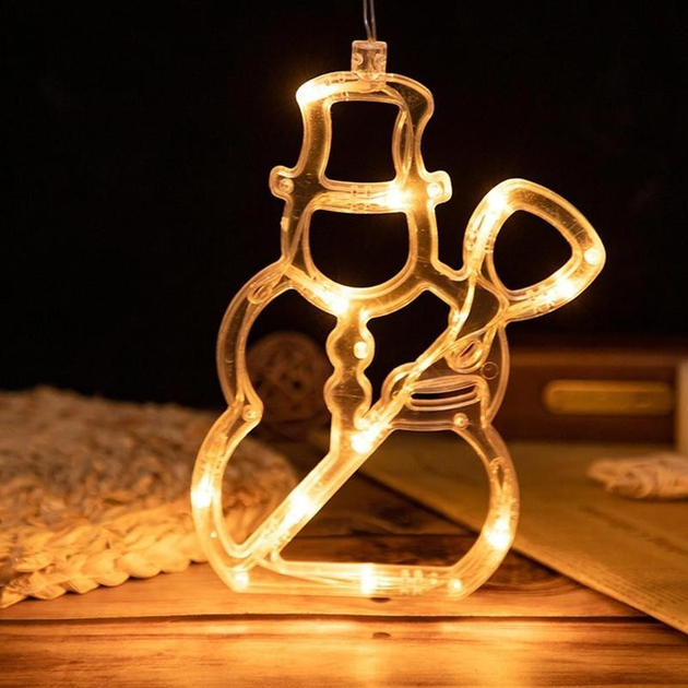 Новорічна фігурка-гірлянда світлодіодна Сніговик LED 21,5 см тепле біле світло на батарейках AAA (300081)