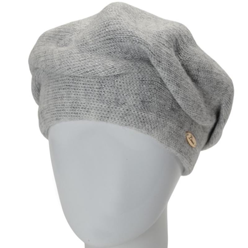 Берет жіночий подвійний Lirus МЛАДА з люрексовою ниткою універсальний Світло-сірий (286852)
