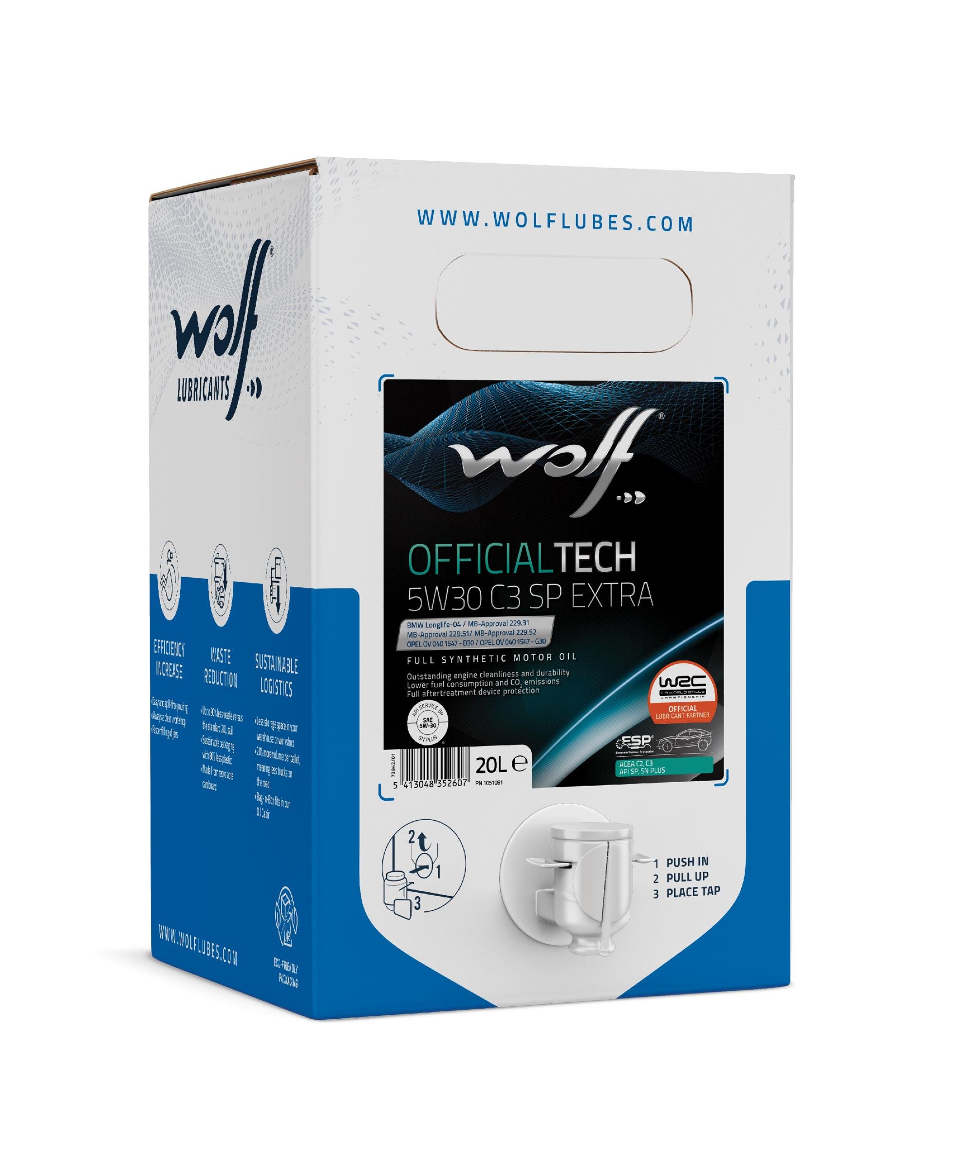 Моторное масло WOLF OFFICIALTECH 5W30 C3 SP EXTRA BIB BAG-IN-BOX 20 л