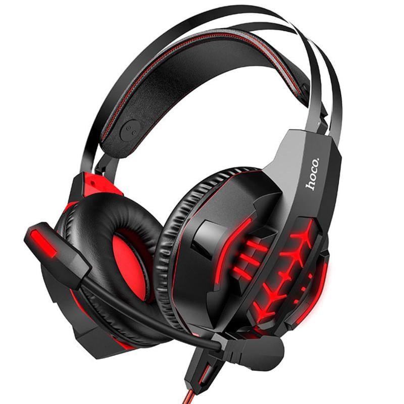 Наушники игровые проводные Hoco Gaming Cool Tour W102 с микрофоном и LED подсветкой Black-red (6307e59a)