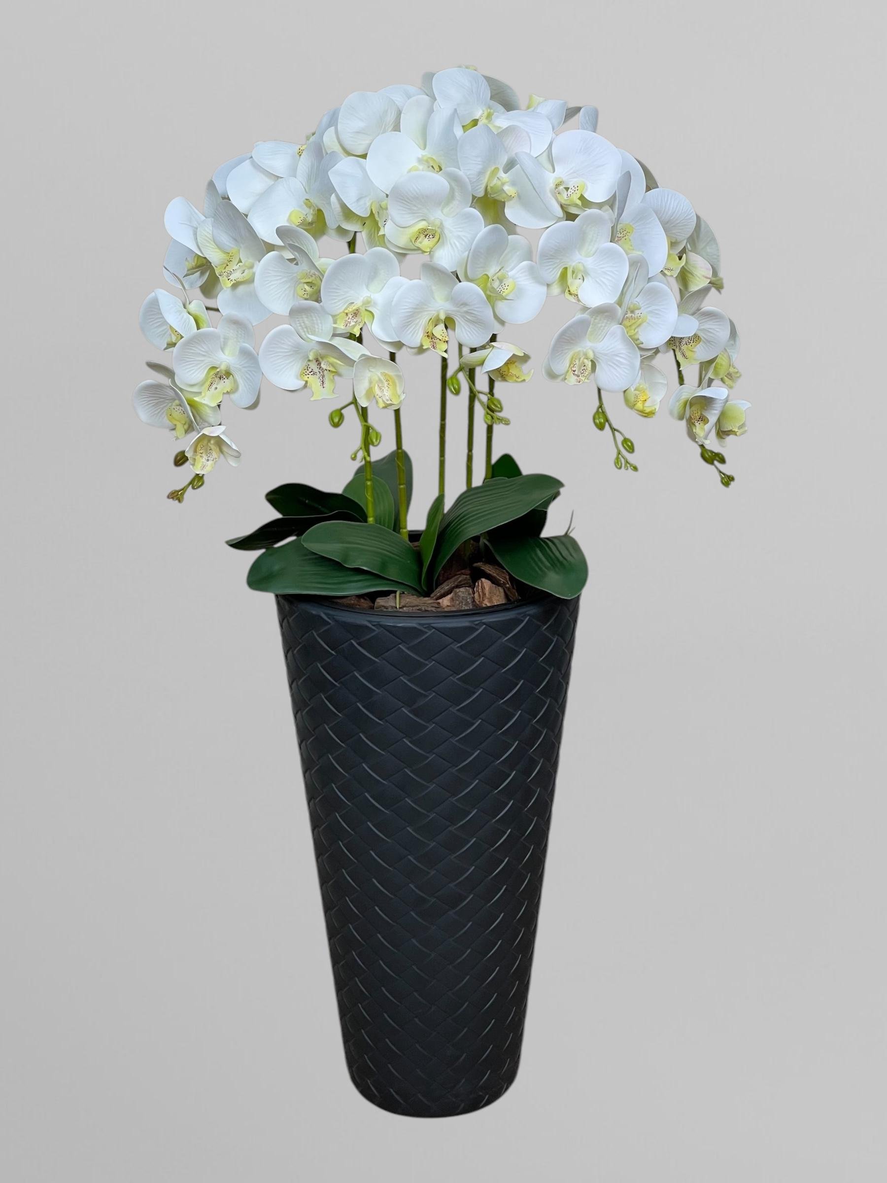 Композиция из искусственных орхидей из латекса 5 веточек в кашпо 115 см Белый (А176)