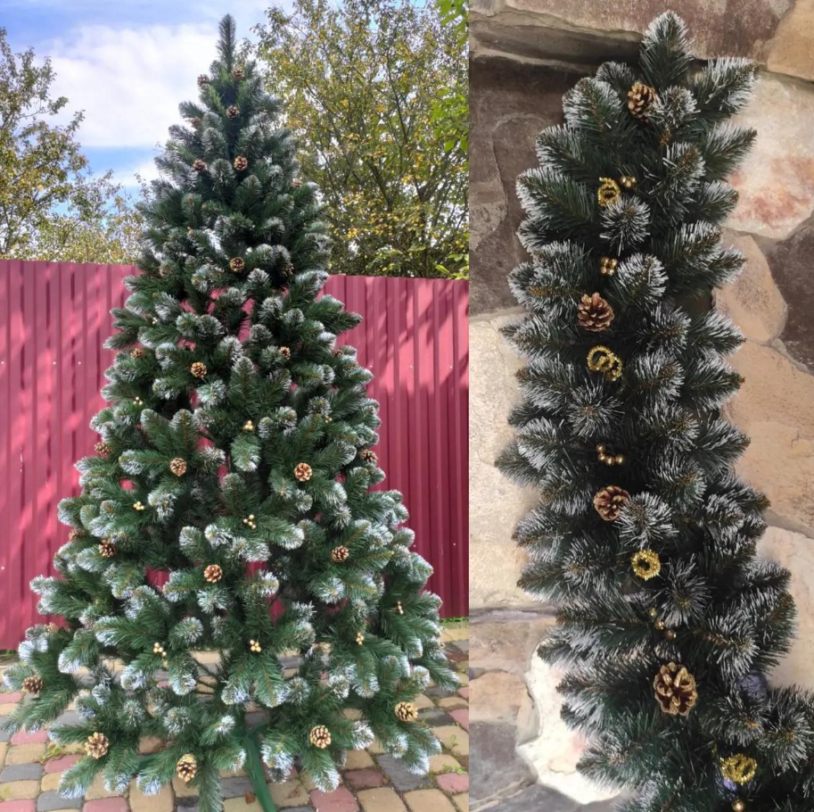 Штучна ялинка Кармен з ПВХ з шишками/перлами 2,00 м Темно-зелений/Білий/Золотий (NYT15314) - фото 7