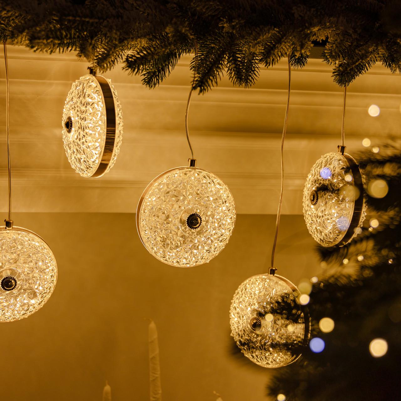 Гірлянда штора 3 м із 6 круглими фігурками теплий Жовтий - фото 6 Гірлянда штора 3 м із 6 круглими фігурками теплий Жовтий - фото 6