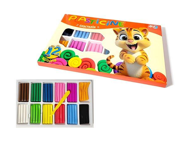 Пластилін 12 кол. 240 г зі стеком (832483)