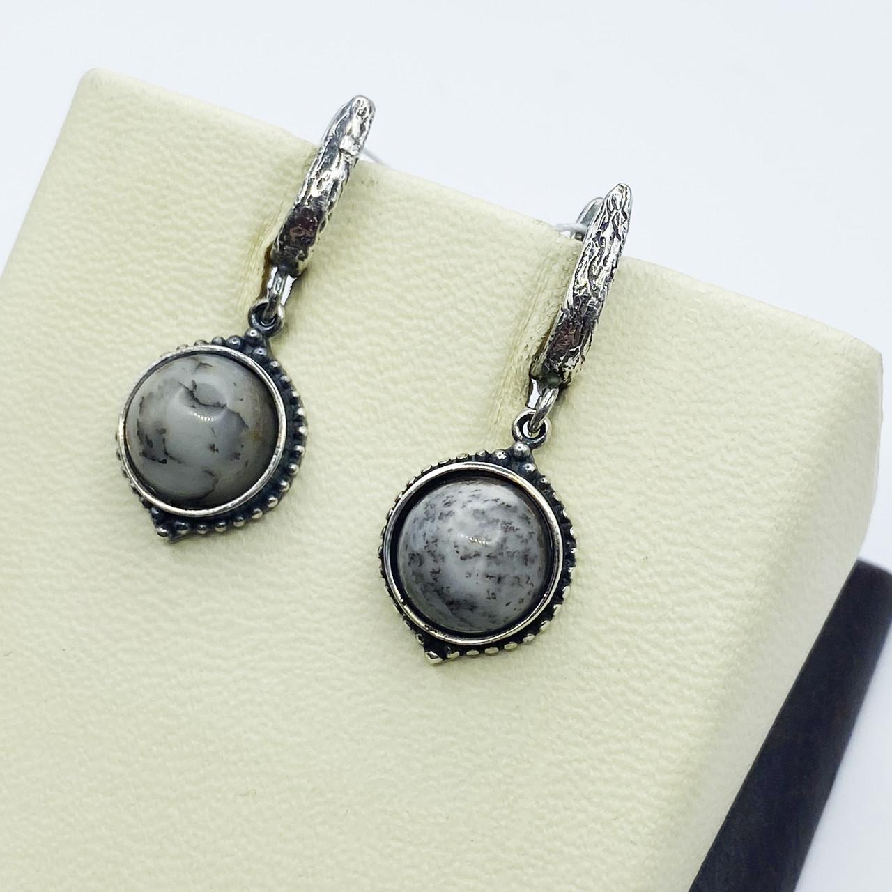 Серьги серебряные с моховым агатом 5,07 г (2036524735)