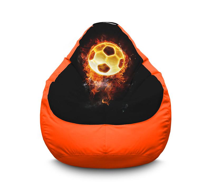 Кресло мешок iPuff Football Fire ball Оксфорд XL 80x110 см Оранжевый