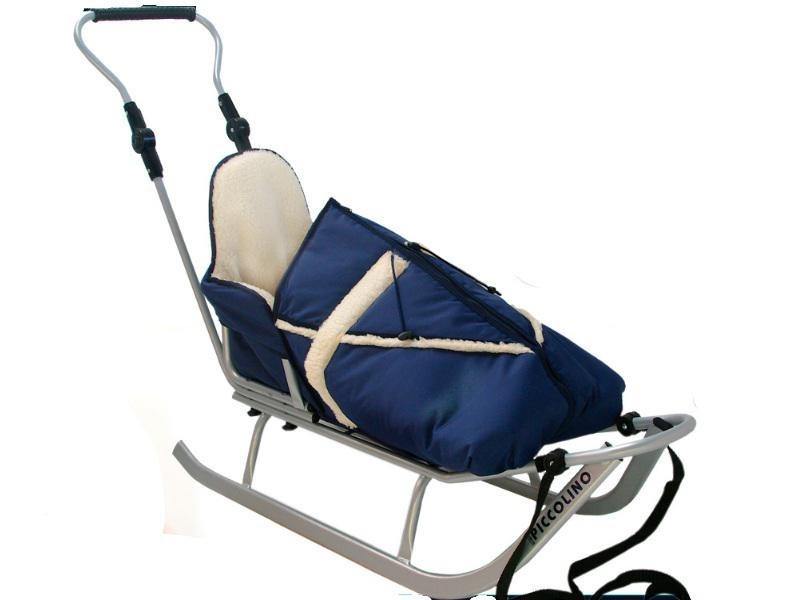 Санки Piccolino с ручкой и конвертом Серый с синим