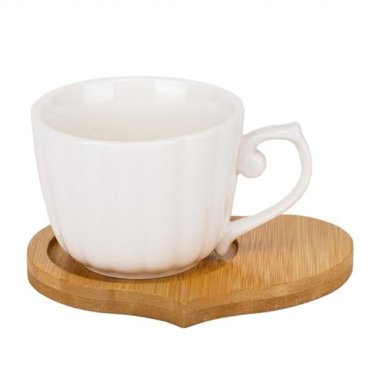 Набор керамических кружек Elisey Тандем с бамбуковой подставкой 170 мл 9 пр. Белый (135-81-9184-003) - фото 4