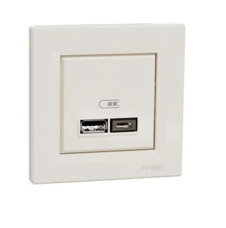Розетка Asfora double USB charger 2,4 A Cream (000292044)