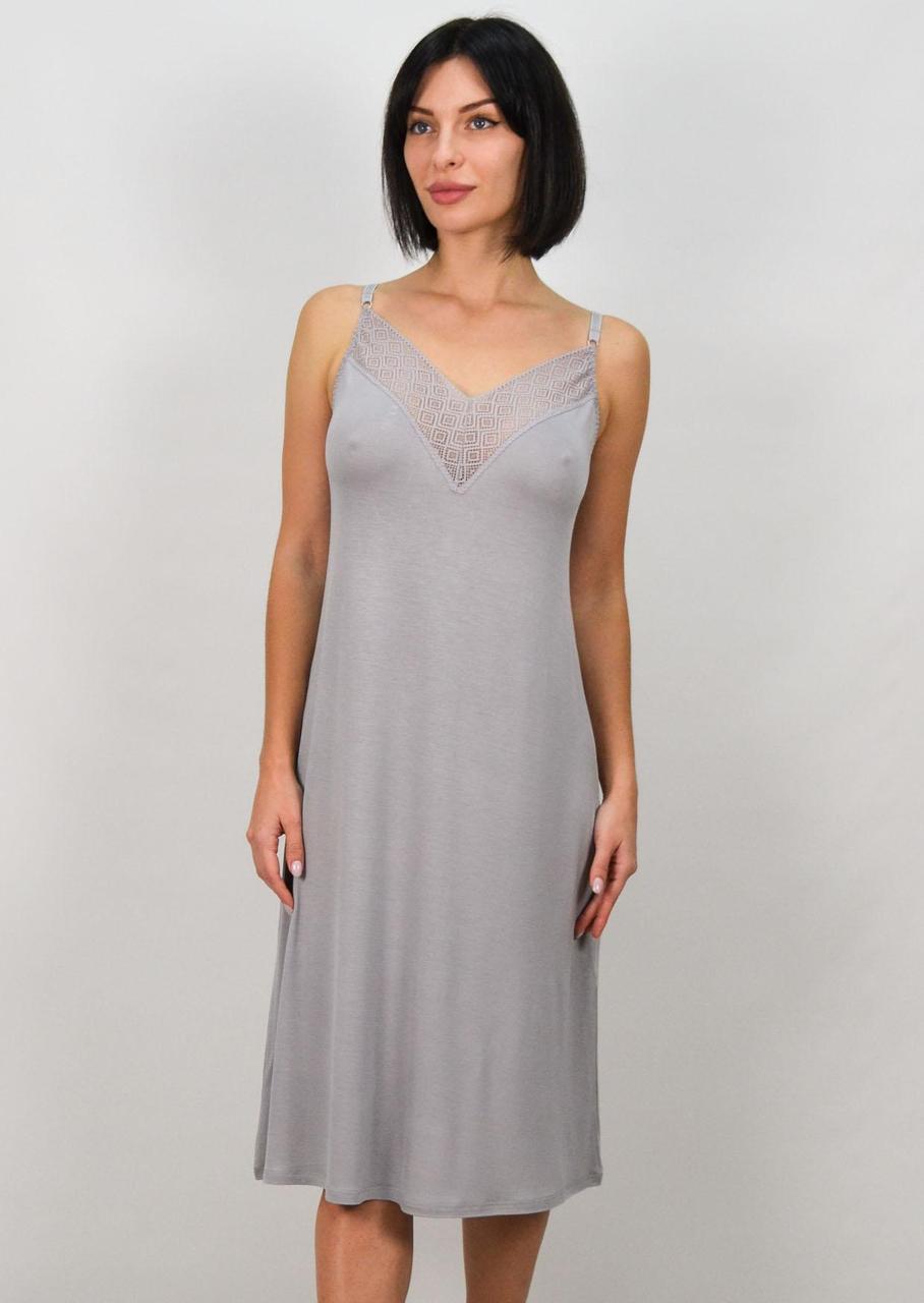 Ночная сорочка женская Роксана на тонких бретелях с кружевом M Серый (1435/60037)