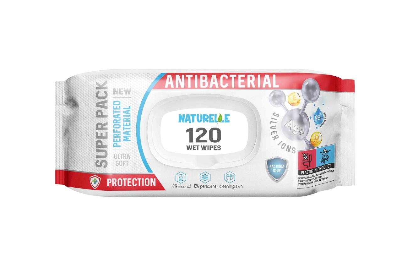 Вологі серветки Naturelle Antibacterial з Д-пантенолом Іонами срібла і вітаміном Е 120 шт. (000006346)