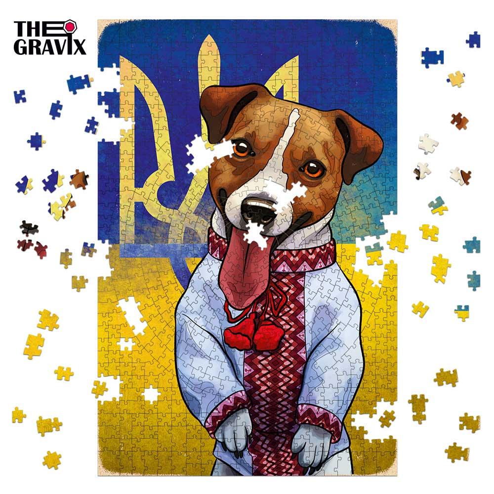 Пазл дерев'яний фігурний TheGravix Україна Пес Патрон Вишиванка 630 деталей 57x87 cм - фото 3 Пазл дерев'яний фігурний TheGravix Україна Пес Патрон Вишиванка 630 деталей 57x87 cм - фото 3