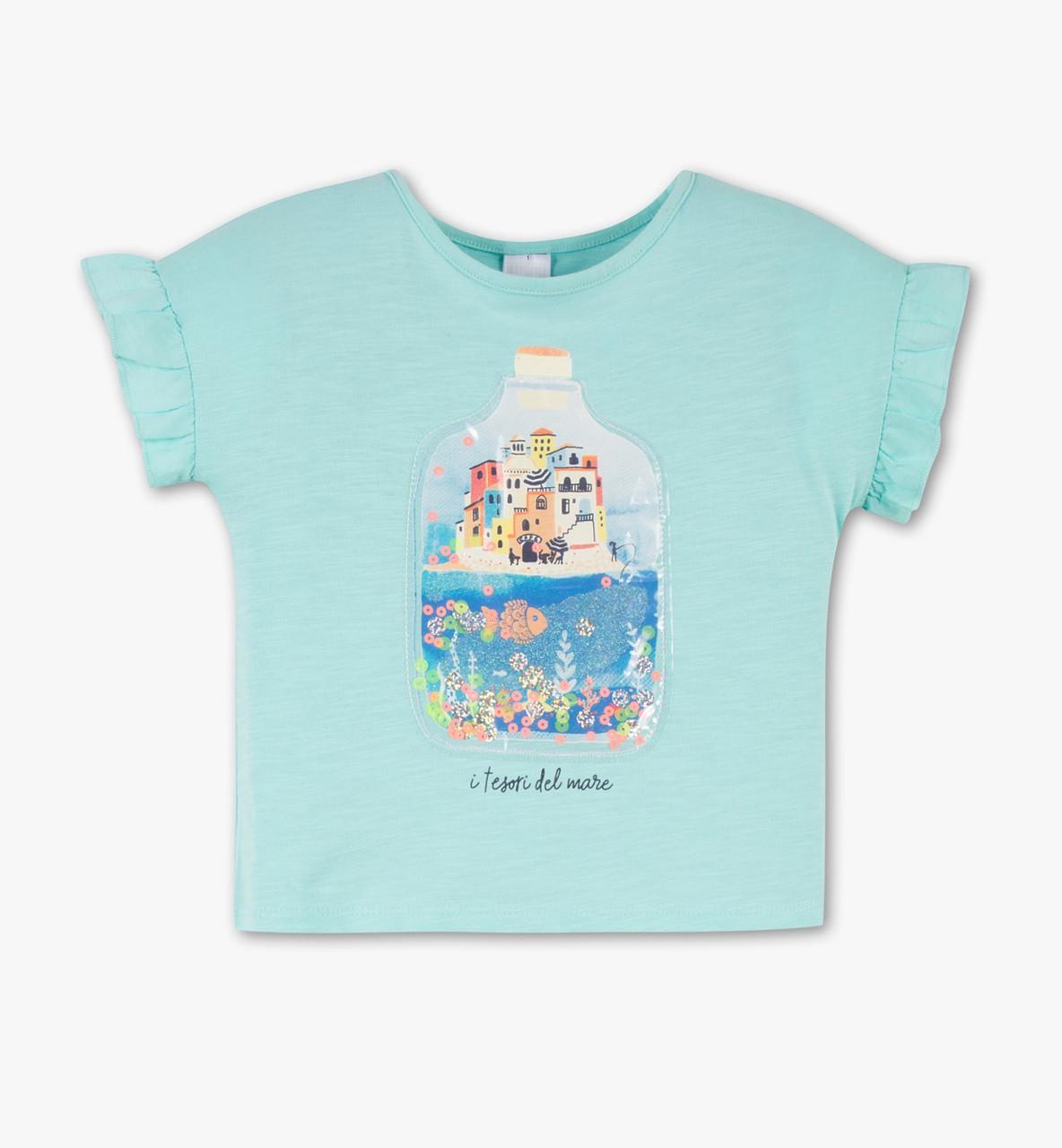 Футболка C&A для девочки с пайетками в бутылке 128 см Бирюзовый (2003289)