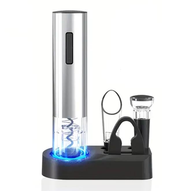 Штопор для вина электрический аккумуляторный умный с аэратором на подставке Серебряный