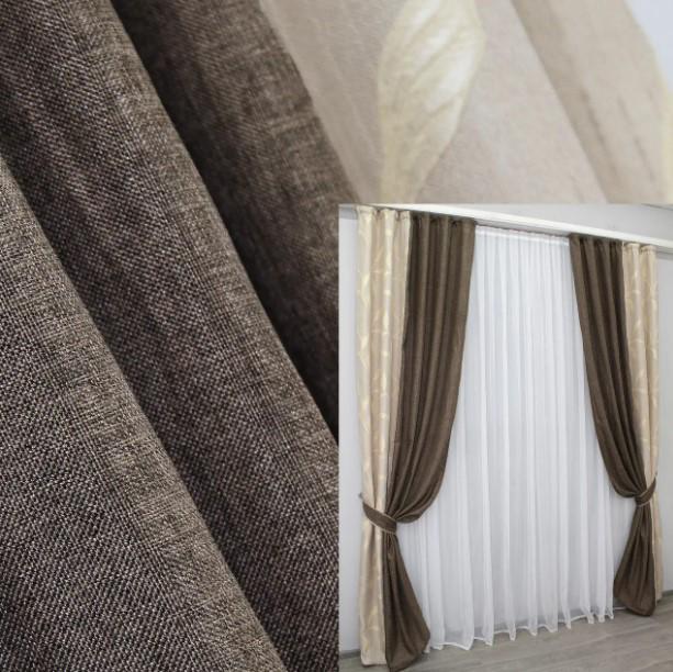 Шторы комбинированные лен блекаут 1,5х2,7 м 2 шт. Светло-серый/Какао (014дк/359-669ш) - фото 5