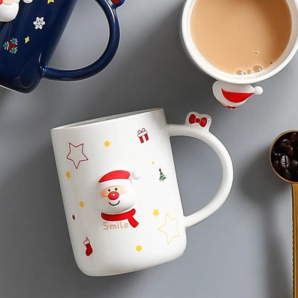 Чашка новогодняя с крышкой и ложкой Санта Smile керамика 360 мл Белый - фото 7