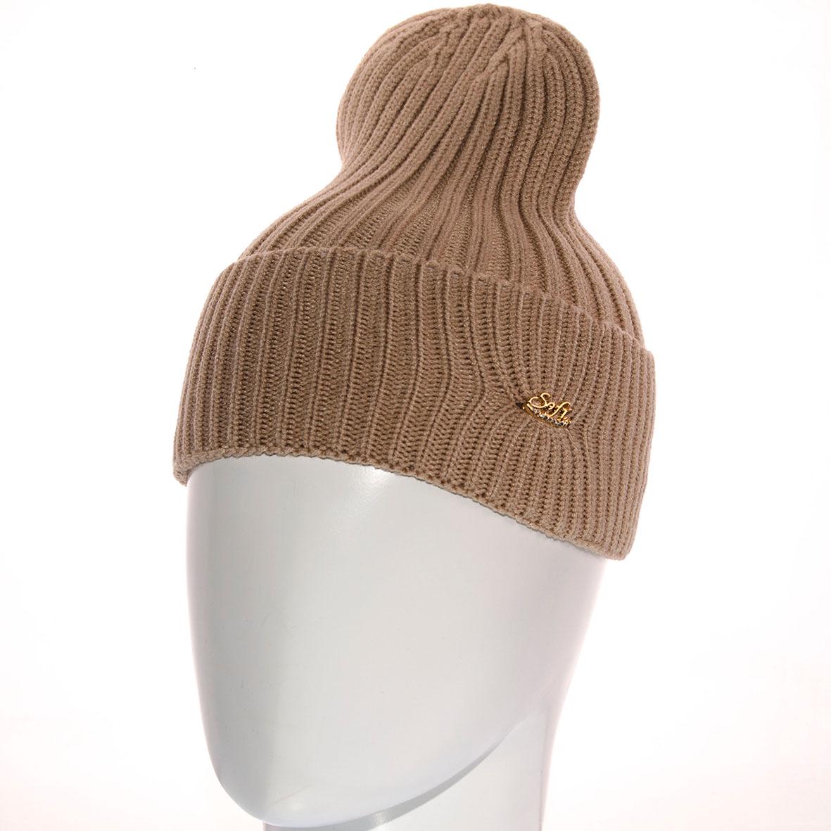 Шапка Sofi SF21102 з відворотом одинарної в'язки рубчиком L р. 57-58 Капучіно