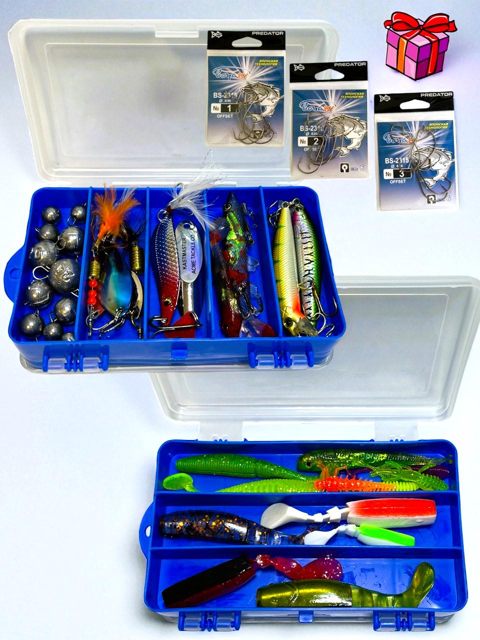 Набор для ловли хищной рыбы в 2-х сторонней коробке EOS воблера/приманки/блесны/вертушки/чебурашки/крючки (1884555559) - фото 2 Набор для ловли хищной рыбы в 2-х сторонней коробке EOS воблера/приманки/блесны/вертушки/чебурашки/крючки (1884555559) - фото 2