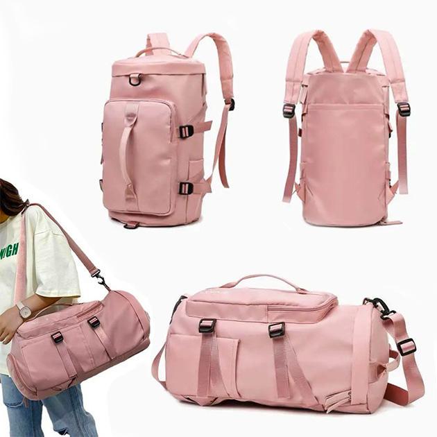 Спортивная сумка женская с отделом для обуви дорожная из нейлона 30 л Розовый - фото 3