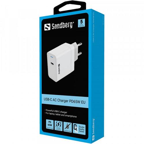 Зарядное устройство для Sandberg 441-48 USB-C PD 65W 3 А White (566428) - фото 2