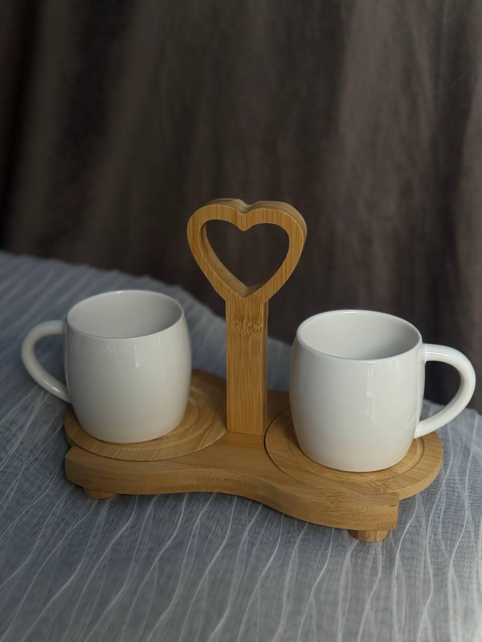 Набор кружок керамических Elisey Дуэт на бамбуковой подставке 180 мл/17 см 5 предметов Белый (125-81-9184-006)