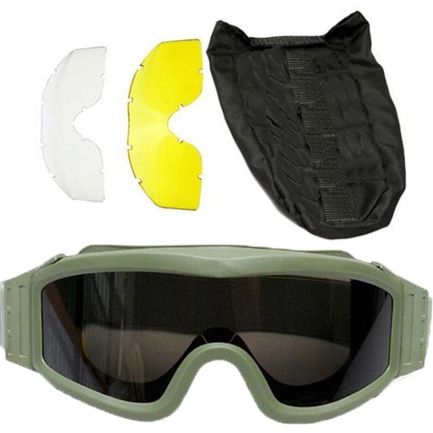 Очки-маска со сменными линзами 3 линзы и чехол Оливковый - фото 2