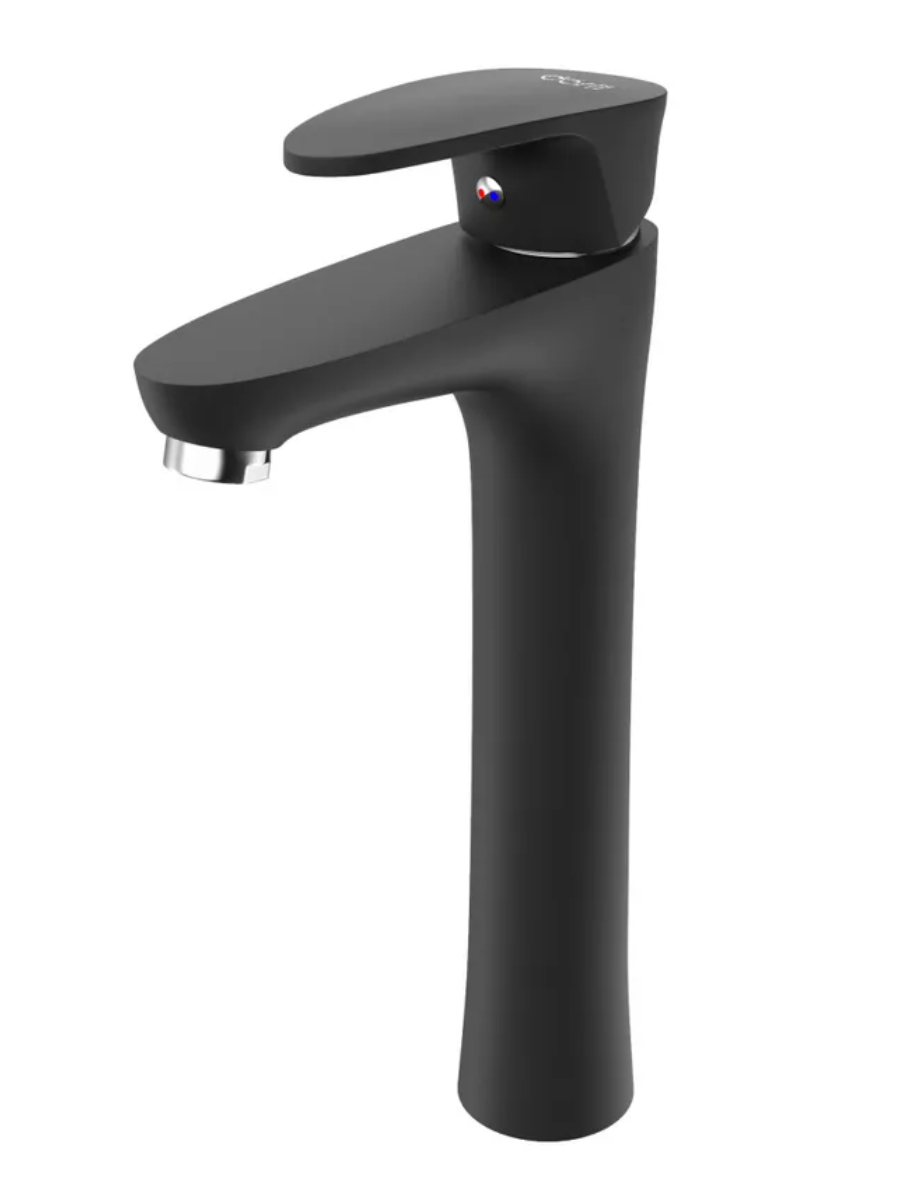 Смеситель для умывальника высокий PLAMIX Cezar-001 с подводкой Черный матовый (PM0664)