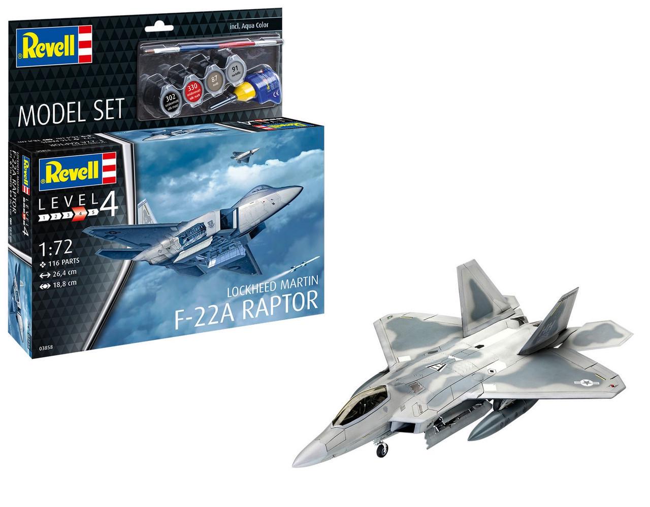 Сборная модель Revell набор Самолет Lockheed Martin F-22A Raptor уровень 4 масштаб 1:72 (RVL-63858)