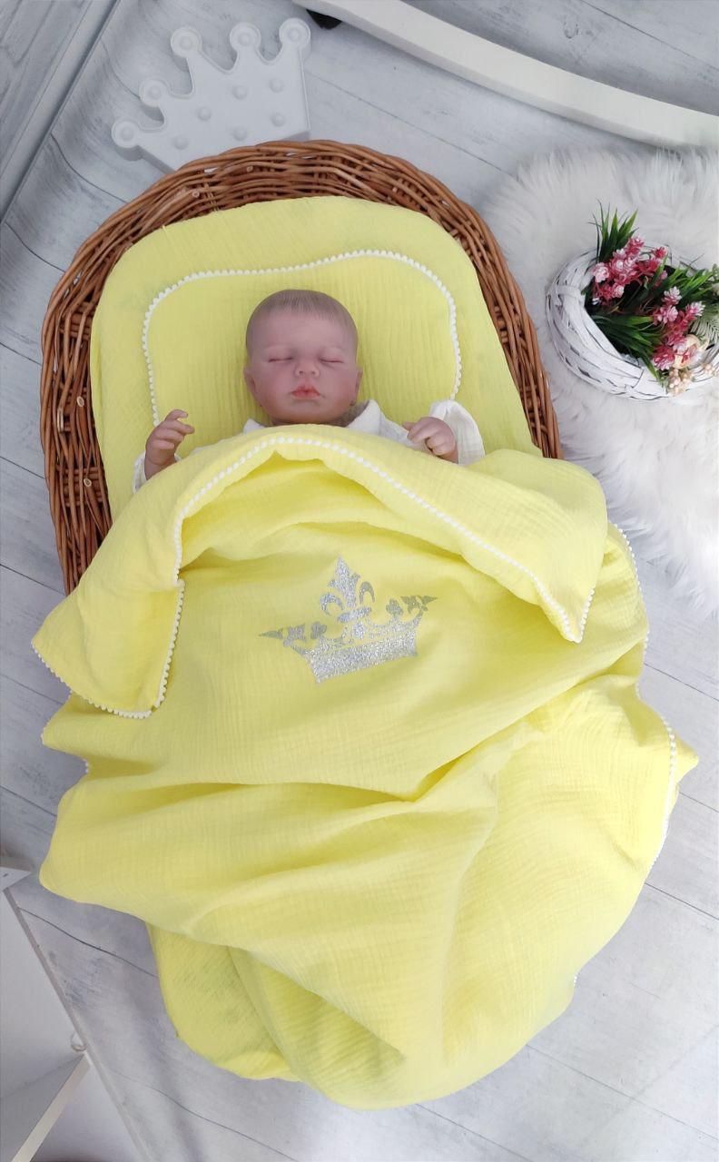 Набір в коляску 3в1 з короною муслін Жовтий (25010800) - фото 1