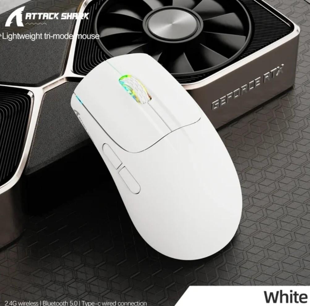 Мышка геймерская аккумуляторная attack shark X5 PixArt PAW3212 Bluetooth/2,4G 4000DPI White (X5-3212W) - фото 2 Мышка геймерская аккумуляторная attack shark X5 PixArt PAW3212 Bluetooth/2,4G 4000DPI White (X5-3212W) - фото 2