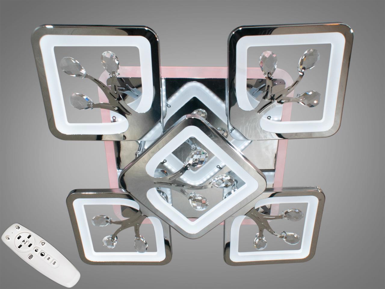 Люстра потолочная EcoLed с диммером и LED подсветкой 90W S8157/4+1HR 3col dim Серебрянный/Хром