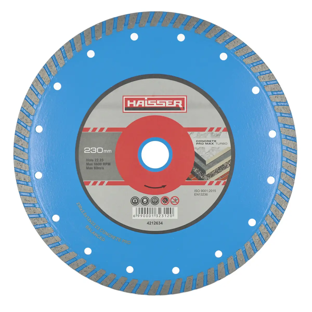 Круг алмазный Haisser Turbo CONCRETE PRO MAX для резки бетона/гранита/кирпича/мрамора 230 мм (4212634)