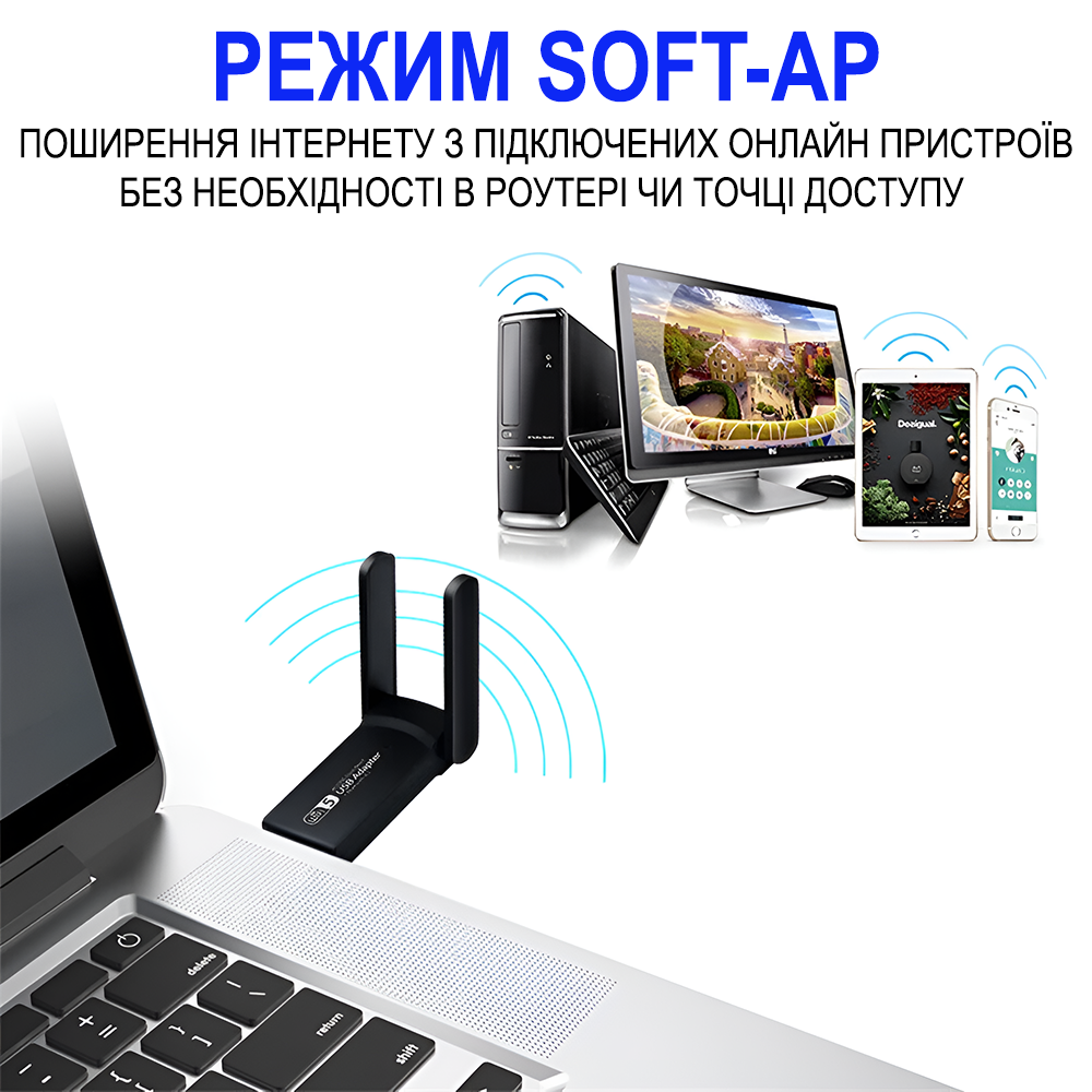 Адаптер двухдиапазонный сетевой Addap USB Wi-Fi + Bluetooth UWA-07 2,4/5GHz 1300 Mbps - фото 8 Адаптер двухдиапазонный сетевой Addap USB Wi-Fi + Bluetooth UWA-07 2,4/5GHz 1300 Mbps - фото 8