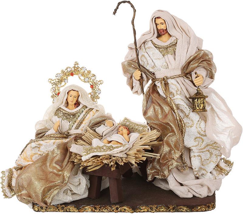Композиція різдвяна декоративна Вертеп 3 фігури на підставці 28 см Золотий