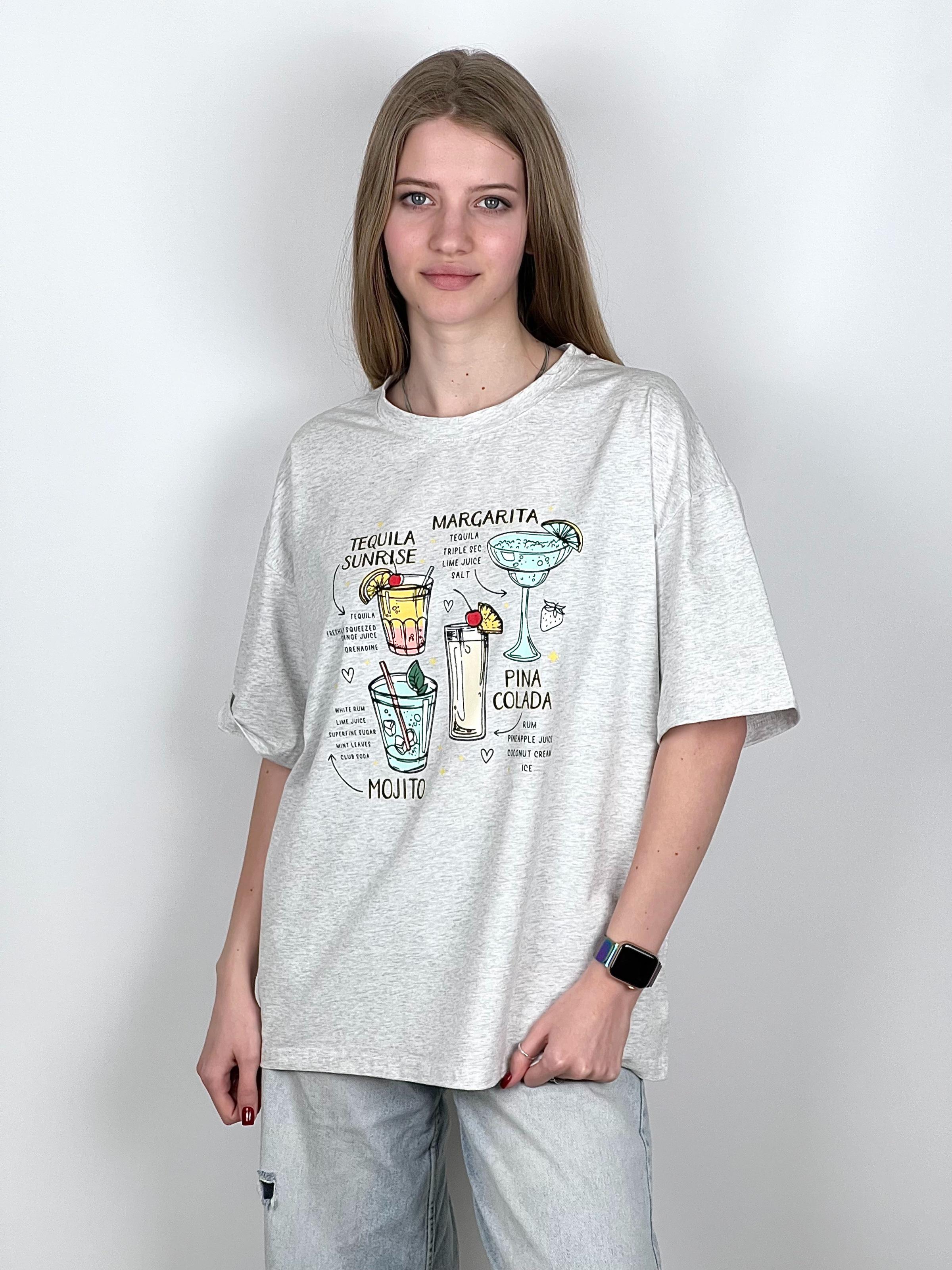 Футболка женская Коктейли OS Серый (#25163-01) - фото 3