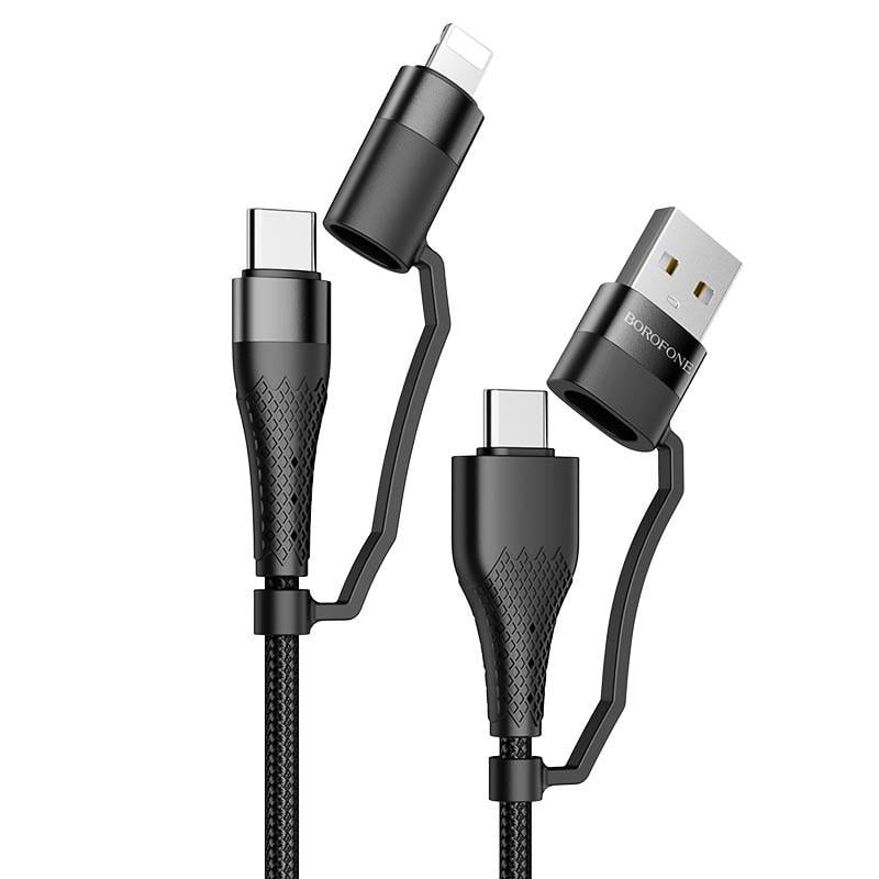 Дата кабель Borofone BU28 Multi-energy 4in1 Type-C/USB-Type-C/Lightning 1,2 м Black