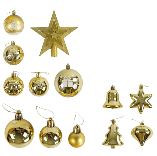 Набор рождественских украшений для елки игрушки со звездой для верхушки елки 80 шт. Золотистый (161594)