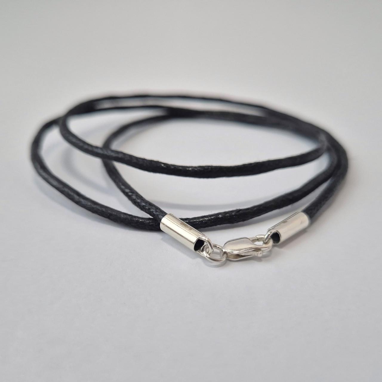 Шнурок на шию Застібка срібло 925 проби вощена нитка 1,10 г товщина 2,5 мм 40 см Чорний (1445)