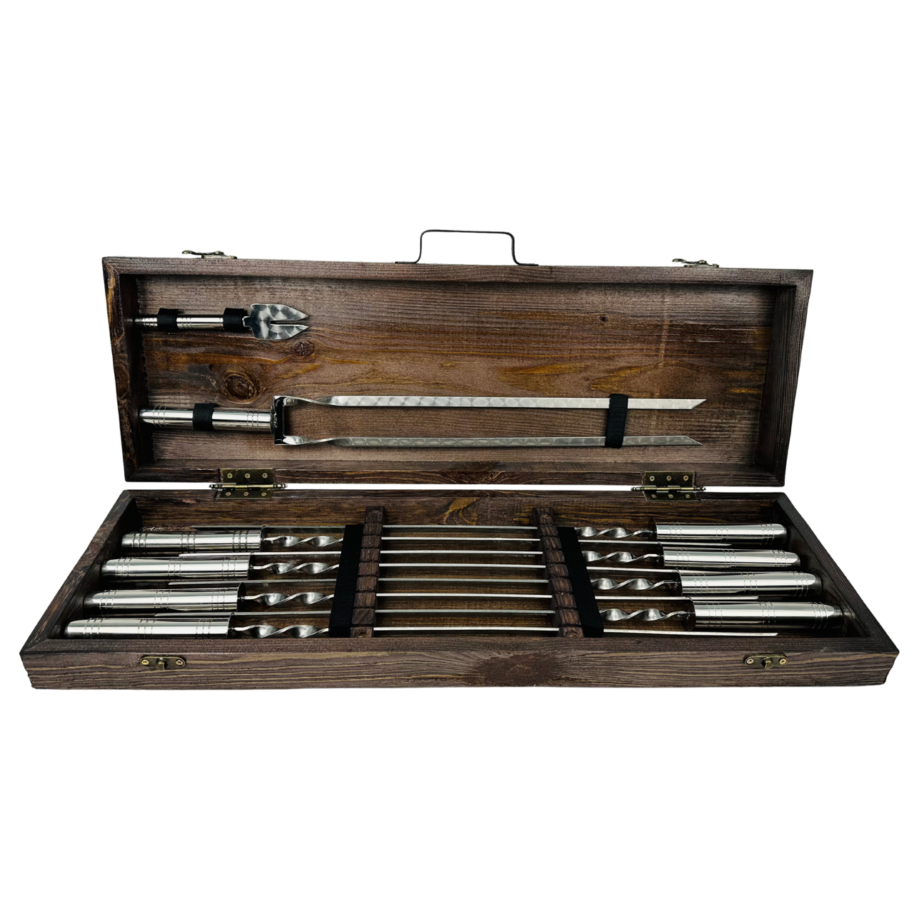 Набор шампуров и аксессуаров Серебро в кейсе из дерева
