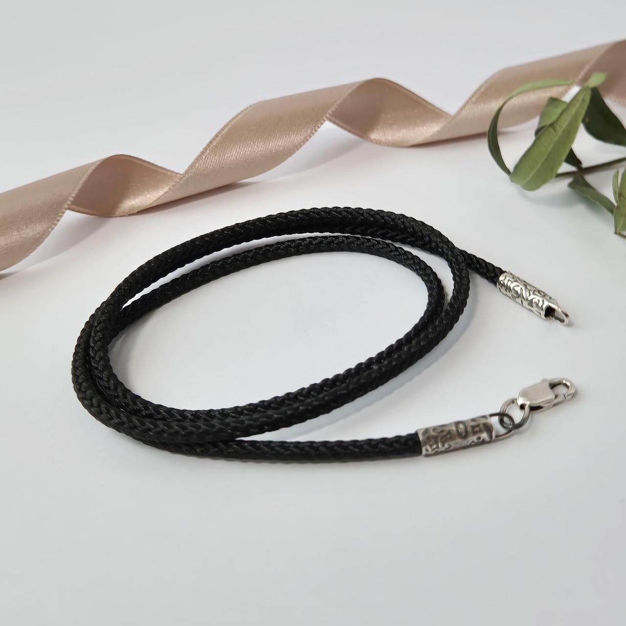 Шнурок на шею жгут 2,5 мм серебро 925 пробы 4,22г 50 см Черный (0425ч)