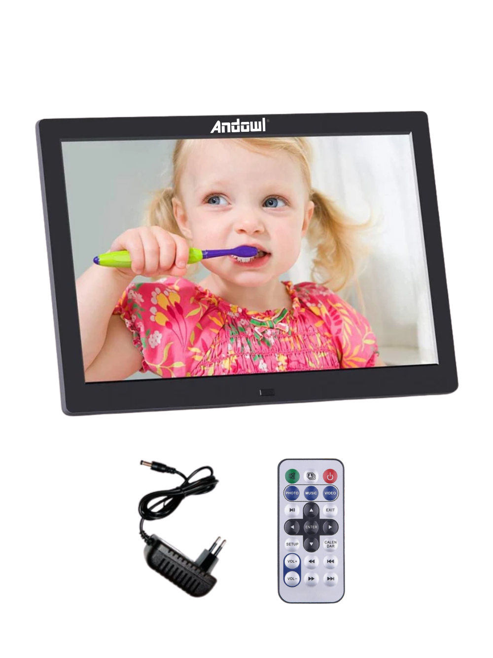 Фоторамка смарт цифрова Andowl Q-L210X1 електронна екран 7″ з фото відео музикою годинником календарем та пультом управління Чорний (e13033b5) - фото 1