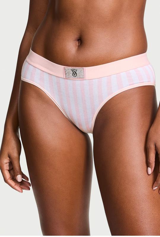 Трусики женские Victoria's Secret с логотипом и блестящими нашивками в полоску XL Розовый (27204589)