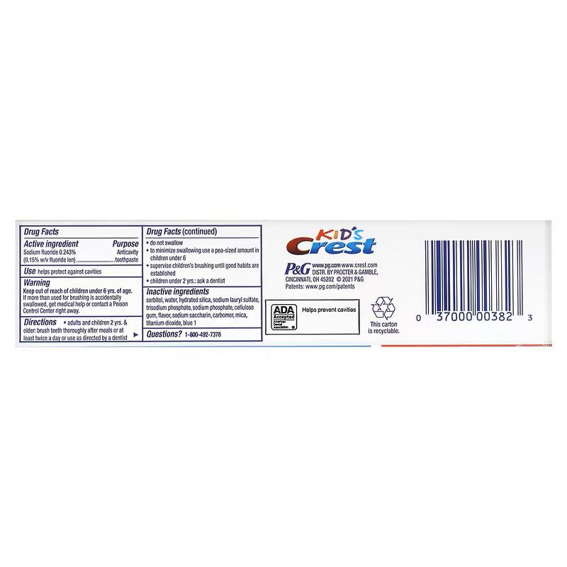 Зубна паста Crest Kids Fluoride Anticavity Toothpaste Sparkle Fun 130 г - фото 3 Зубна паста Crest Kids Fluoride Anticavity Toothpaste Sparkle Fun 130 г - фото 3