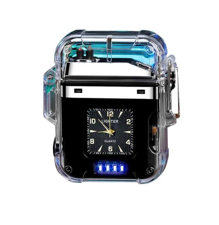 Зажигалка электронная с часами и фонариком