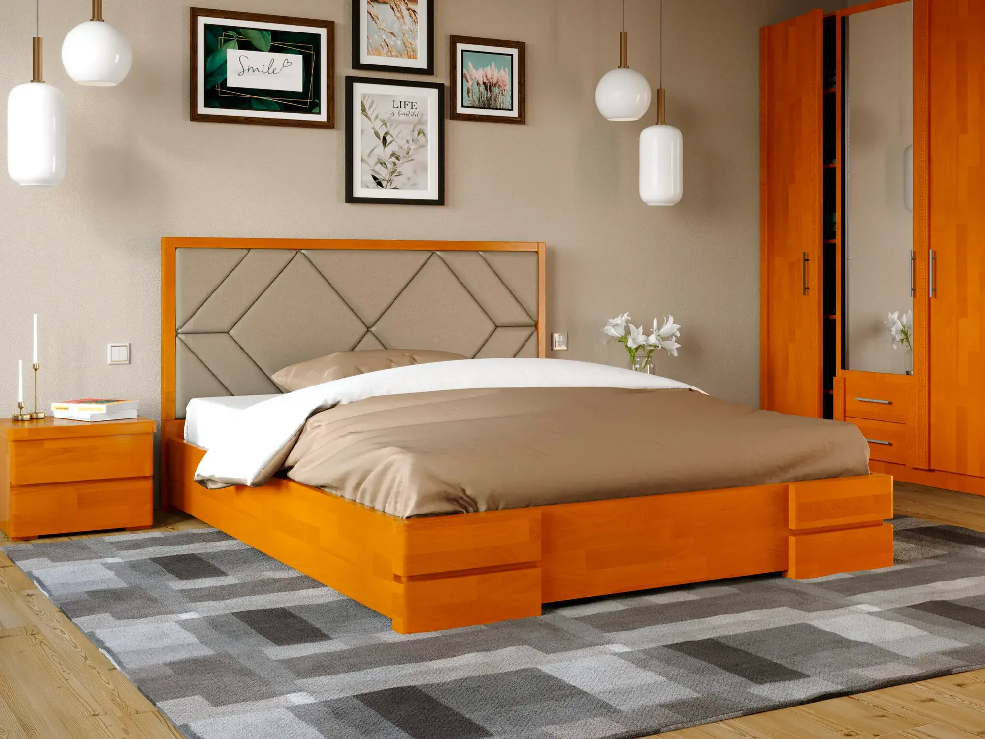 Кровать классическая двуспальная Arbor Drev Тифани из натурального дерева сосна без матраса 160х200 см Ольха (49003)