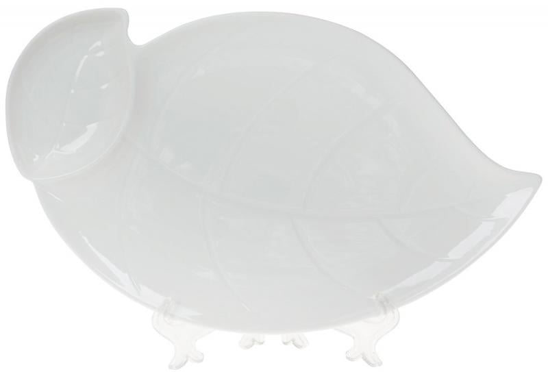 Блюдо фарфоровое White Leaf с соусником 33 см Белый